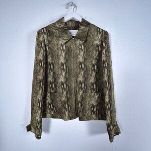 Dana Buchman Womens 100% Silk Snake Print Jacket Size 8 Zip Front Green/Brown